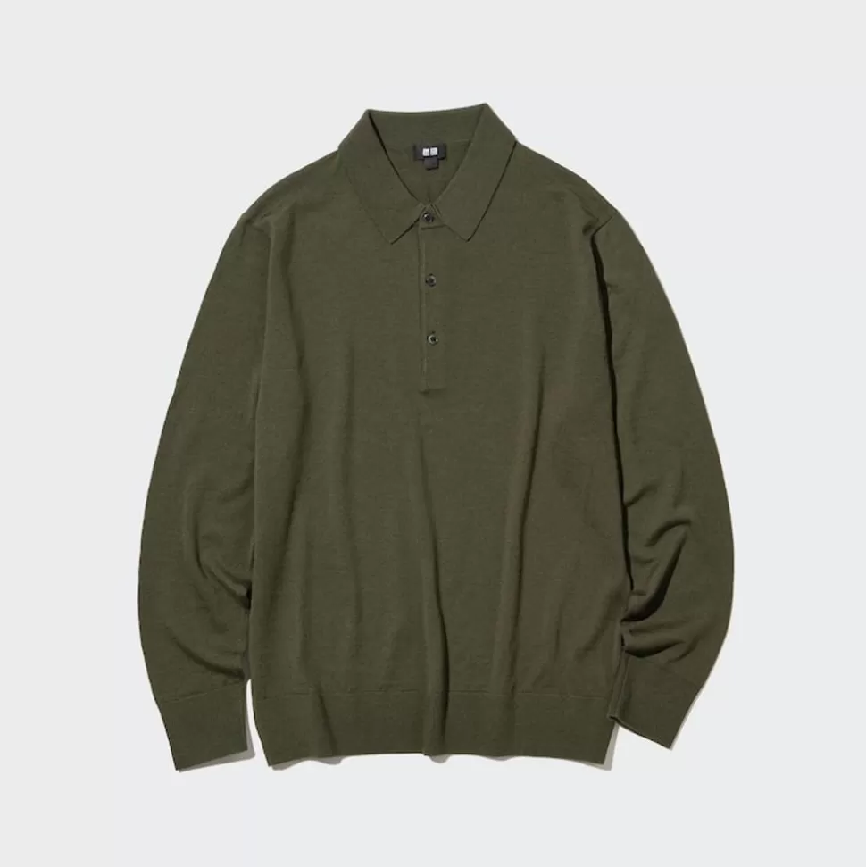 UNIQLO Poloshirts*100 % Extra Feine Merinowolle Langarm Poloshirt