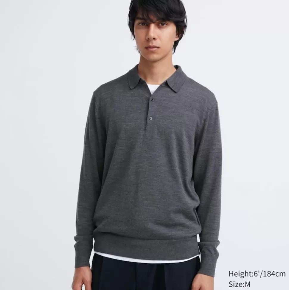 UNIQLO Poloshirts*100 % Extra Feine Merinowolle Langarm Poloshirt