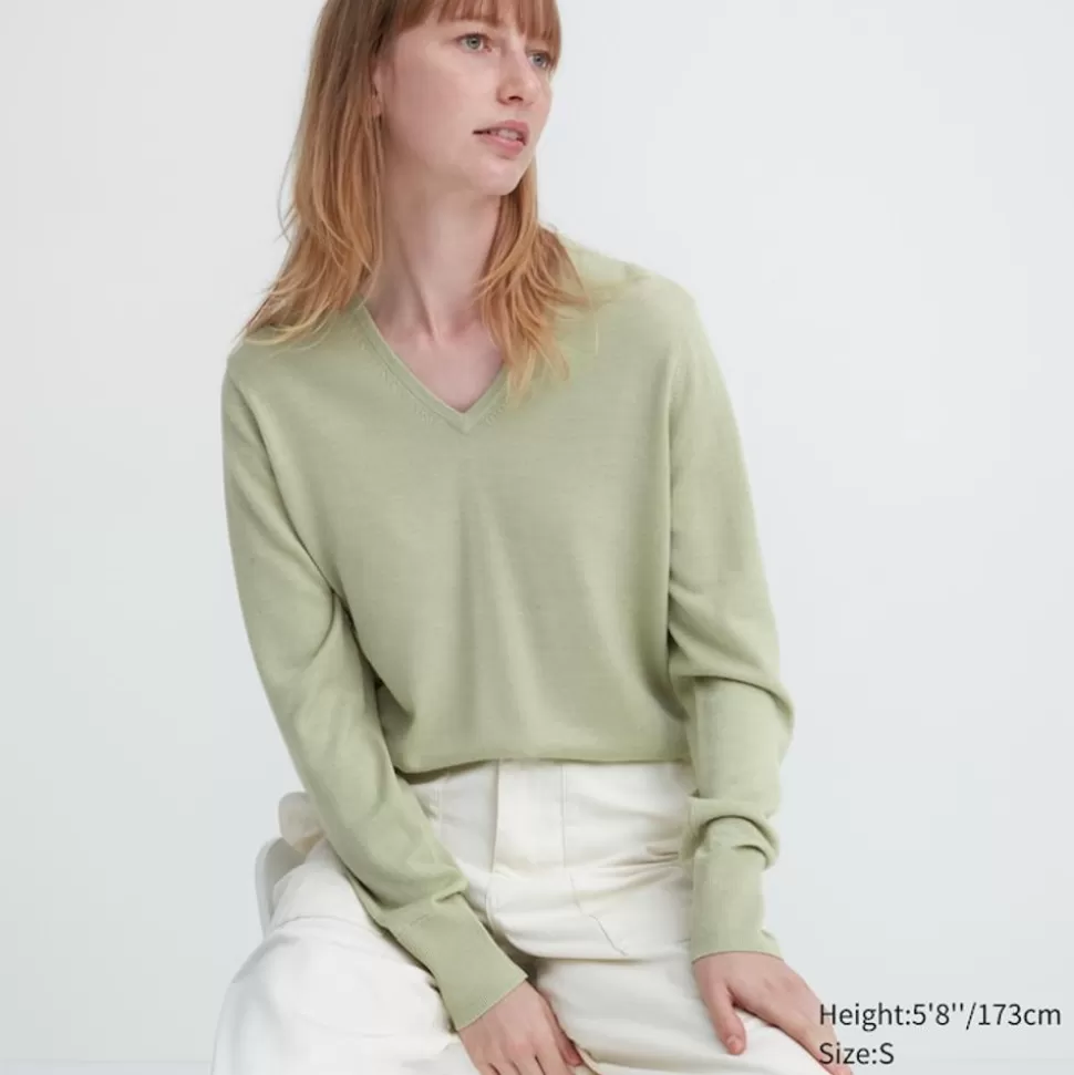 UNIQLO Pullover & Strickjacken*100 % Extra Feine Merinowolle Pullover Mit V-Ausschnitt
