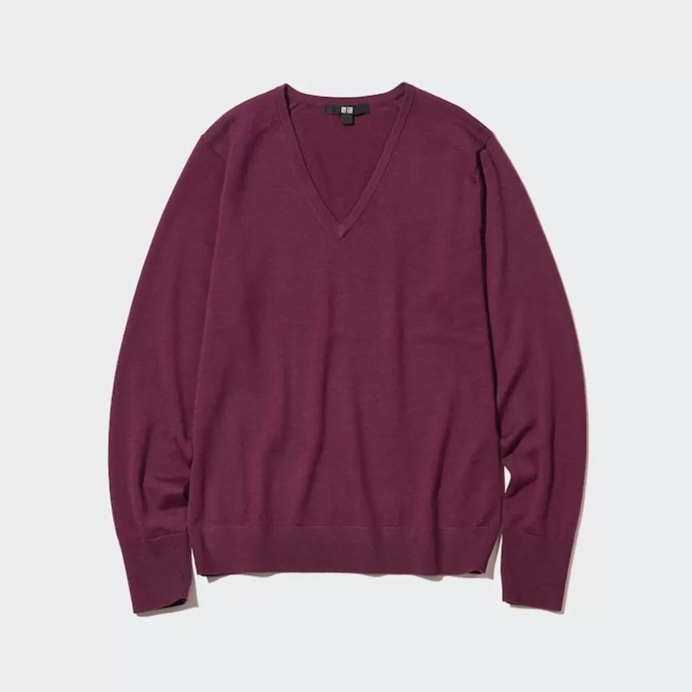 UNIQLO Pullover & Strickjacken*100 % Extra Feine Merinowolle Pullover Mit V-Ausschnitt