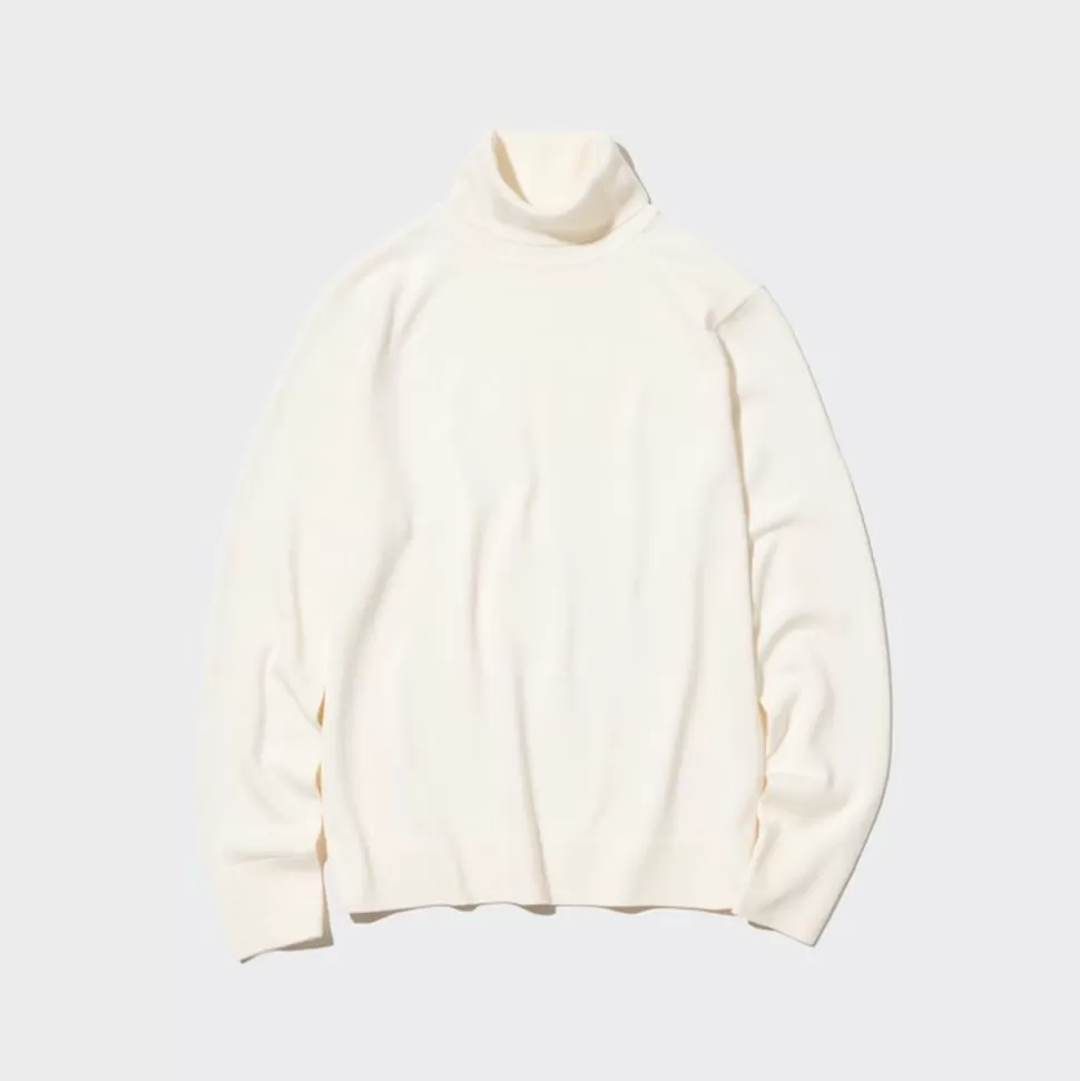 UNIQLO Pullover & Strickjacken*100 % Extra Feine Merinowolle Rollkragenpullover Grauweis