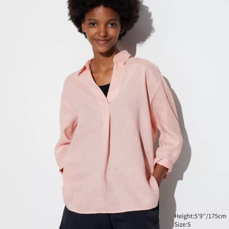 UNIQLO Hemden & Blusen*100 % Premium Leinen 3/4-Arm Bluse Mit Skipperkragen