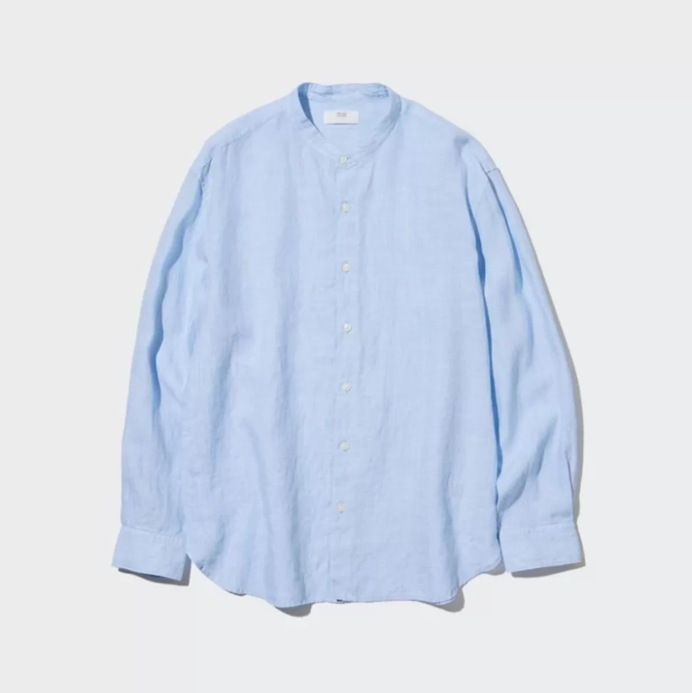 UNIQLO Hemden*100 % Premium Leinen Langarm Hemd Mit Stehkragen