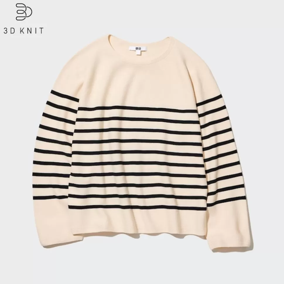 UNIQLO Pullover & Strickjacken*3D Knit Nahtloser Gestreifter Baumwolle Pullover