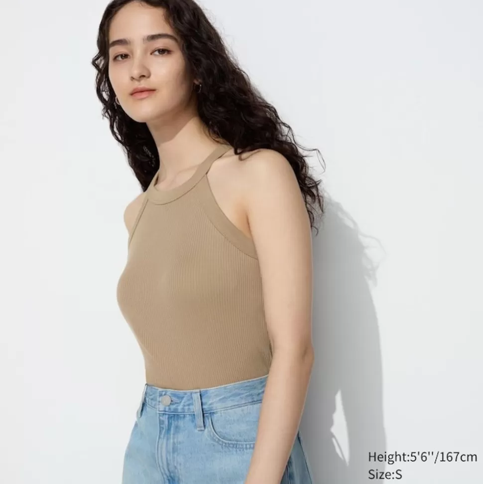 UNIQLO T-Shirts & Oberteile*Armelloses Geripptes Cropped Neckholder Bh-Top