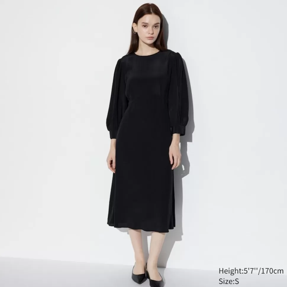 UNIQLO Kleider, Jumpsuits & Overalls*Ausgestelltes 3/4-Arm Kleid Schwarz