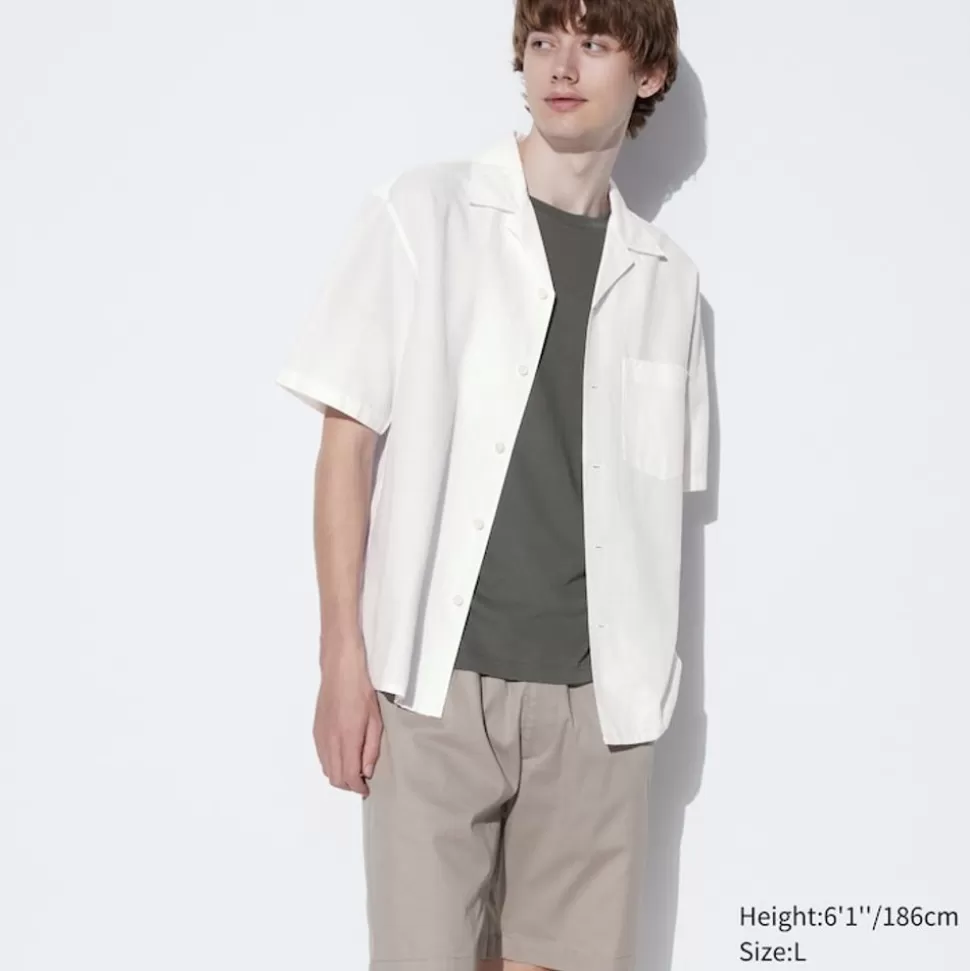 UNIQLO Hemden*Baumwolle Leinen Kurzarm Hemd Mit Offenem Kragen