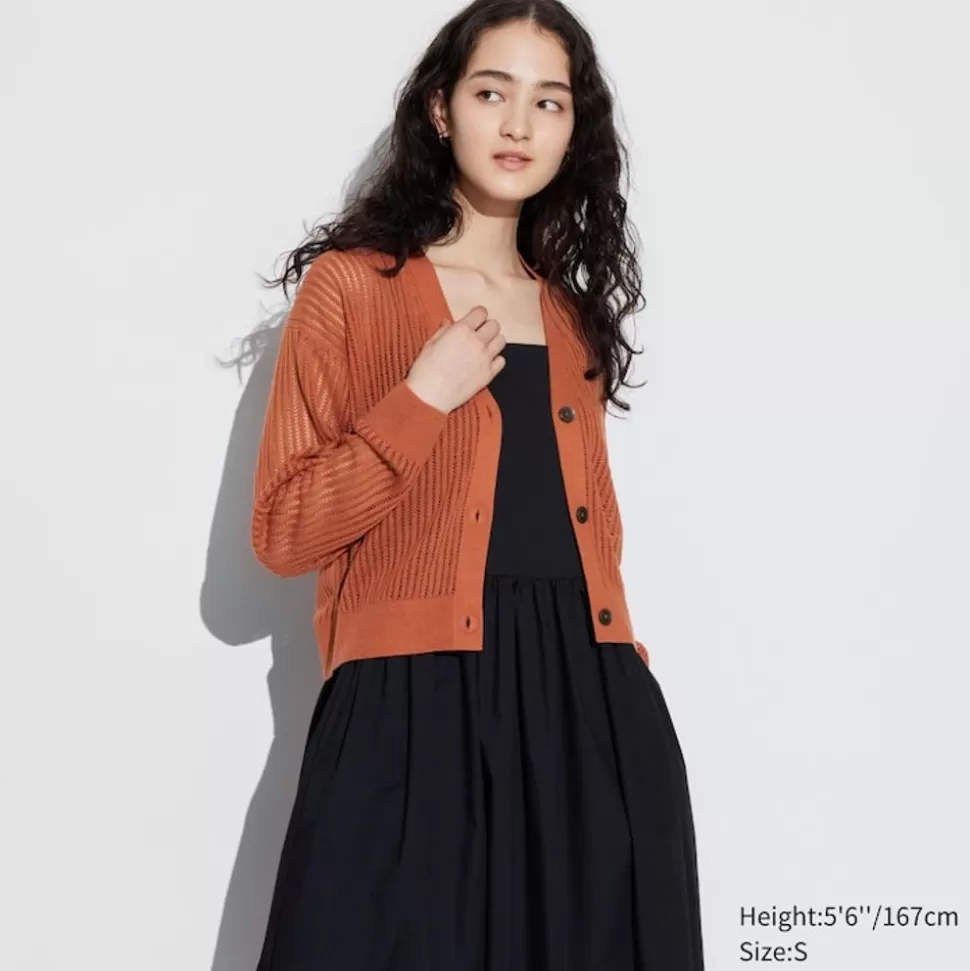 UNIQLO Pullover & Strickjacken*Cropped Mesh Strickjacke Mit V-Ausschnitt