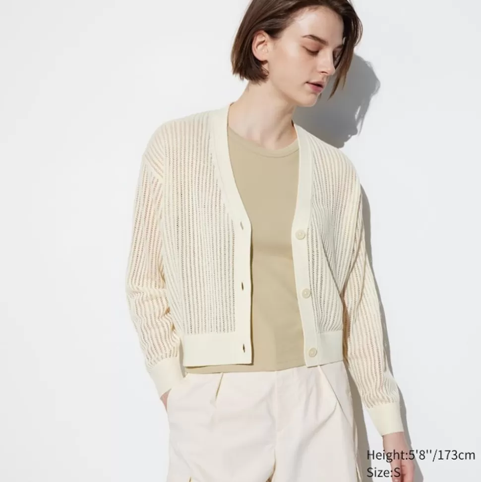 UNIQLO Pullover & Strickjacken*Cropped Mesh Strickjacke Mit V-Ausschnitt