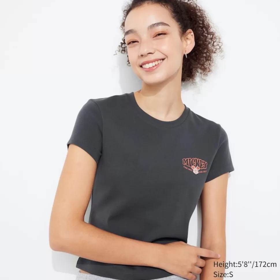 UNIQLO T-Shirts & Oberteile*Disney Collection Ut Bedrucktes Cropped T-Shirt Dunkelgrau
