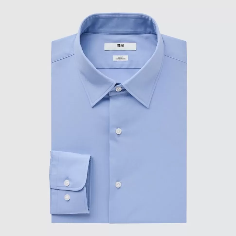 UNIQLO Hemden*Easy Care Langarm Hemd (Slim Fit) Blau