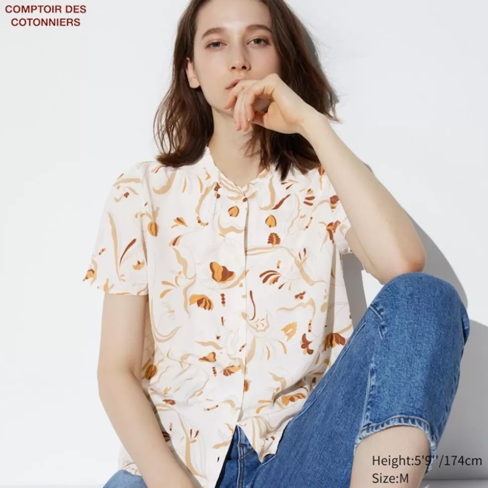 UNIQLO Hemden & Blusen*Gemusterte Viskose Kurzarm Bluse