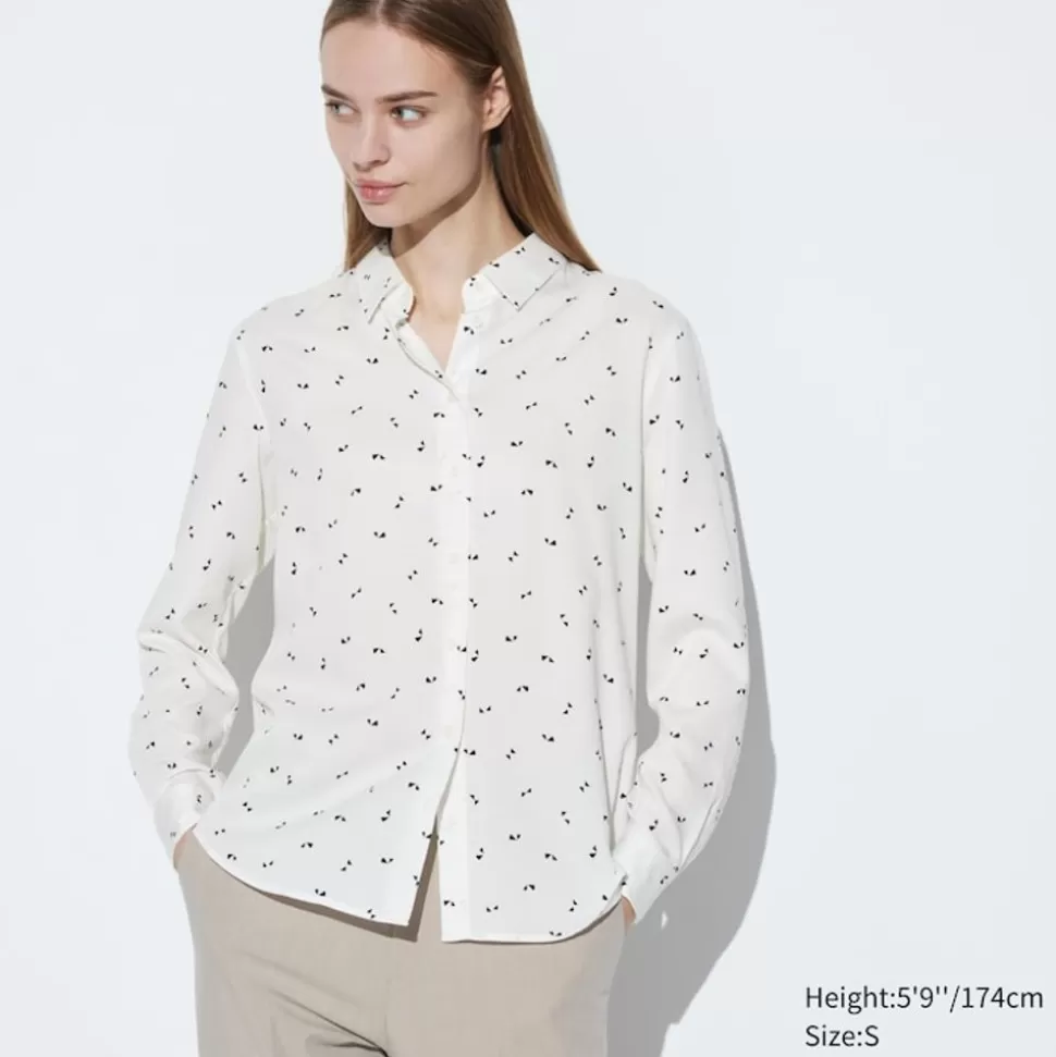 UNIQLO Hemden & Blusen*Gemusterte Viskose Langarm Bluse