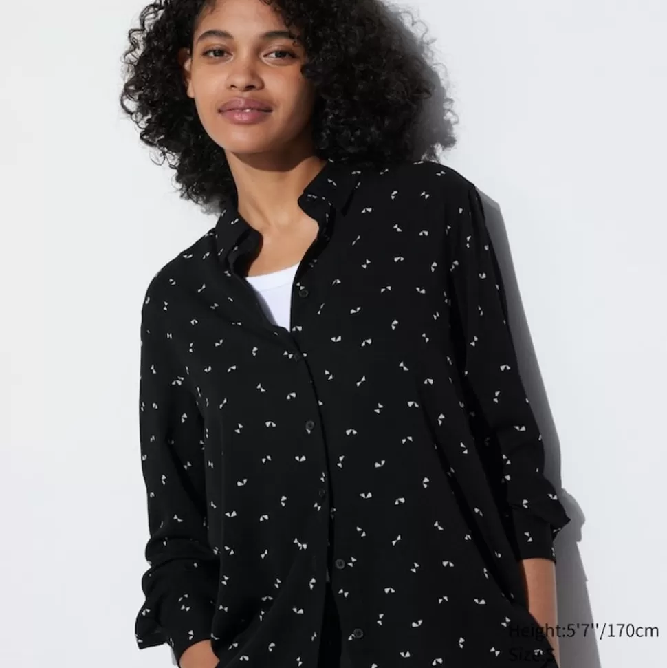 UNIQLO Hemden & Blusen*Gemusterte Viskose Langarm Bluse
