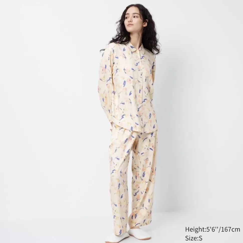 UNIQLO Loungewear & Pyjamas*Gemusterter Satin Langarm Pyjama