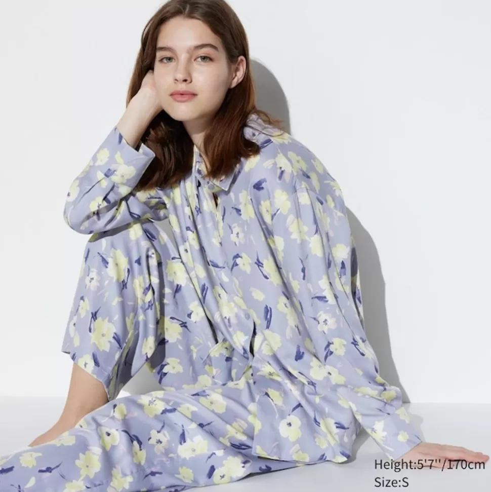 UNIQLO Loungewear & Pyjamas*Gemusterter Satin Langarm Pyjama