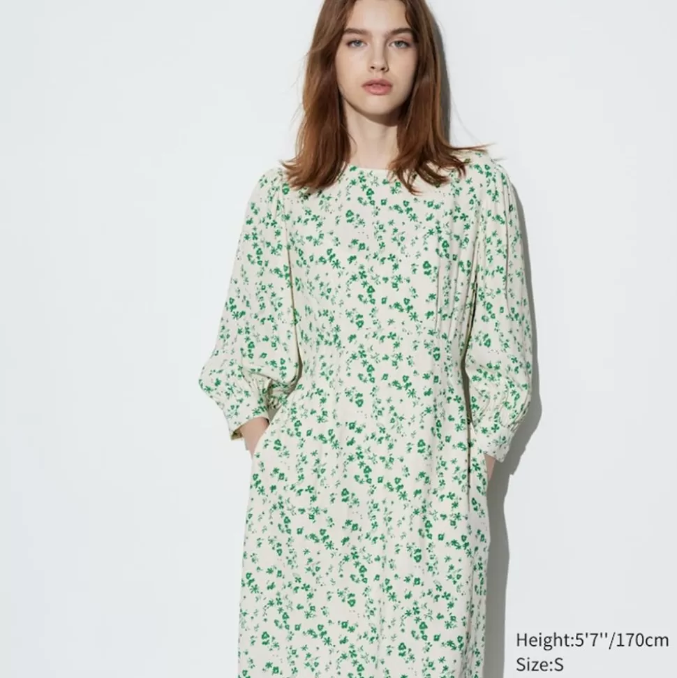 UNIQLO Kleider, Jumpsuits & Overalls*Gemustertes Ausgestelltes 3/4-Arm Kleid