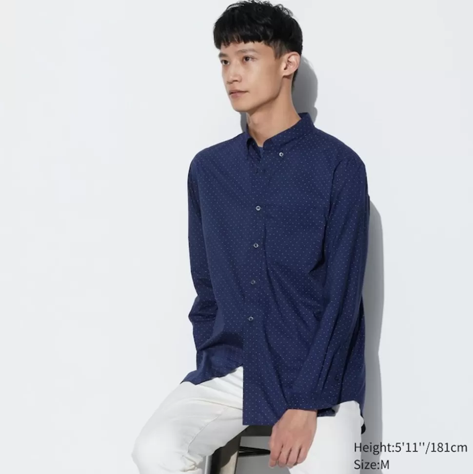 UNIQLO Hemden*Gemustertes Extra Feine Baumwolle Langarm Hemd
