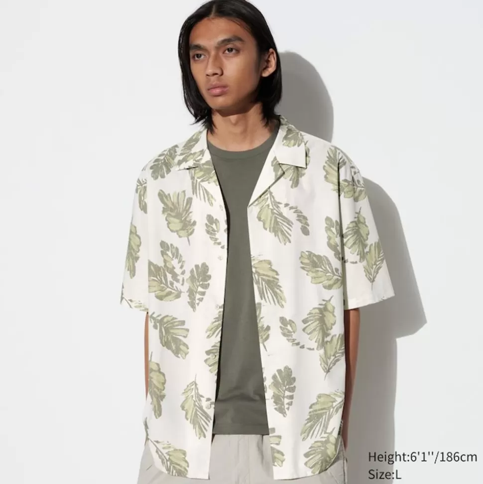 UNIQLO Hemden*Gemustertes Modal Baumwolle Kurzarm Hemd Mit Offenem Kragen