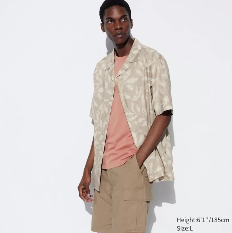 UNIQLO Hemden*Gemustertes Modal Baumwolle Kurzarm Hemd Mit Offenem Kragen