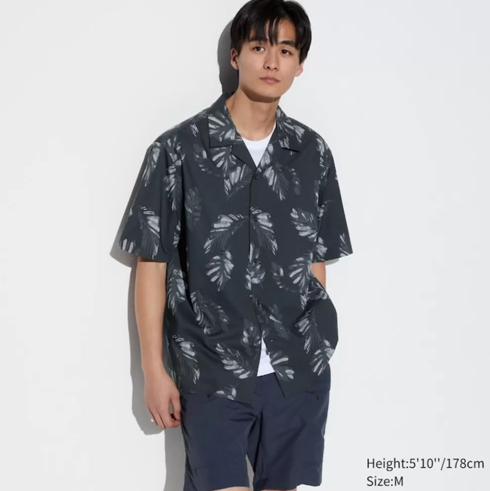 UNIQLO Hemden*Gemustertes Modal Baumwolle Kurzarm Hemd Mit Offenem Kragen