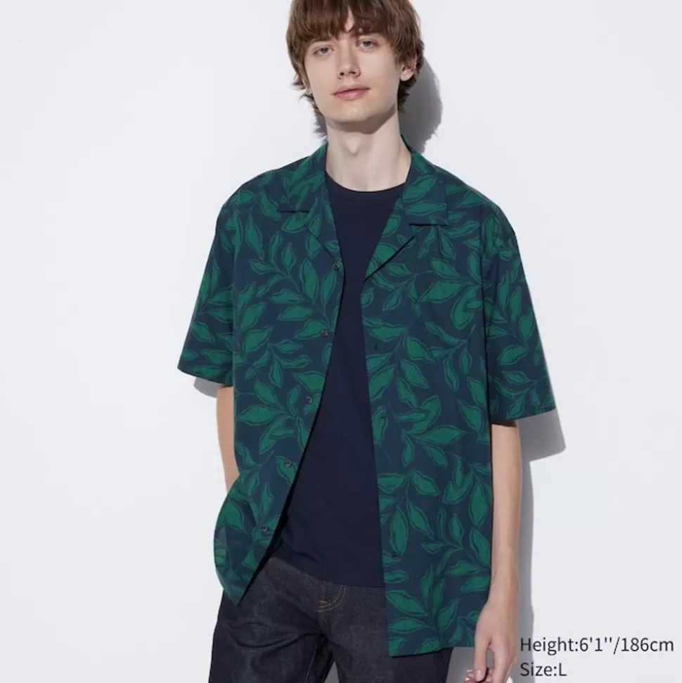 UNIQLO Hemden*Gemustertes Modal Baumwolle Kurzarm Hemd Mit Offenem Kragen