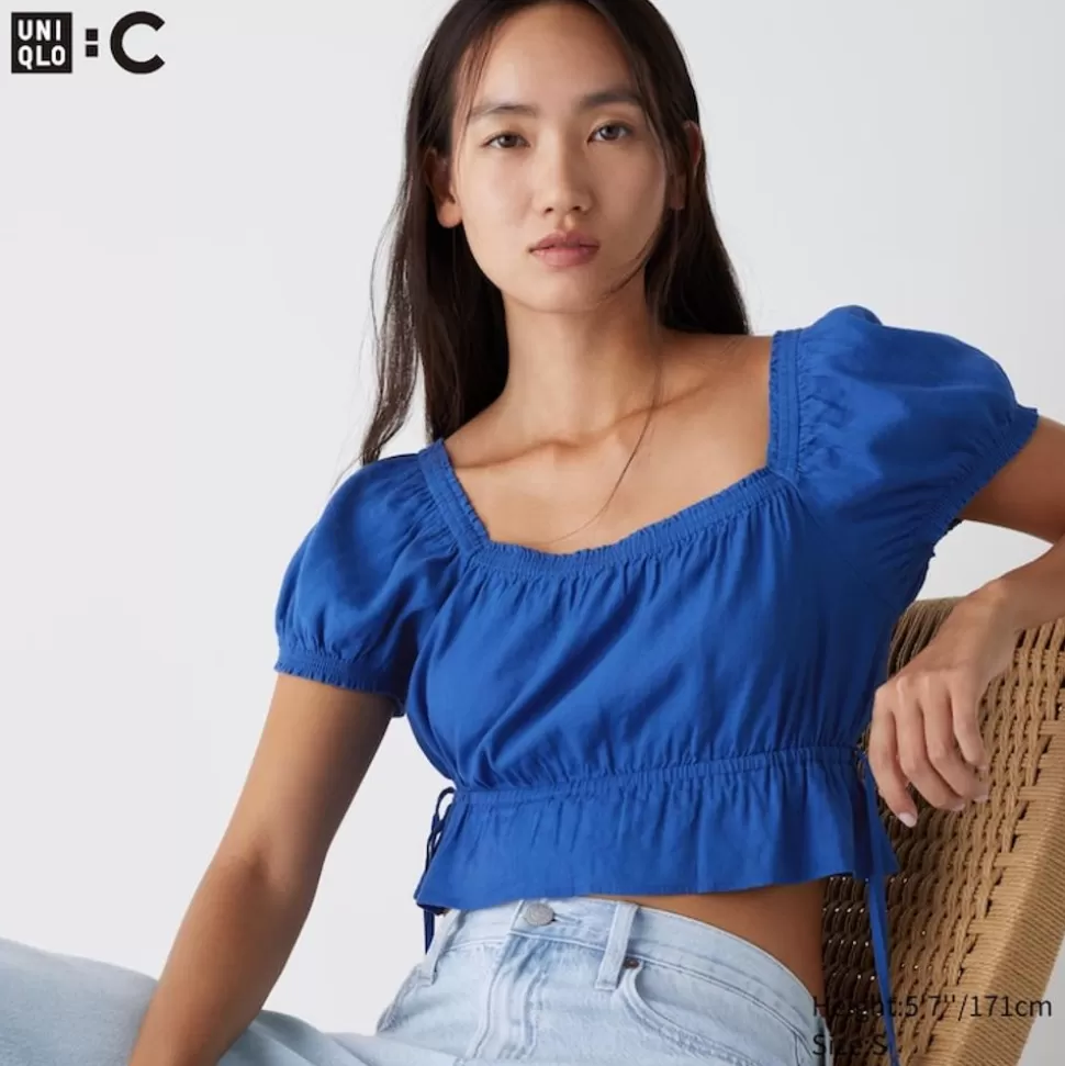 UNIQLO Hemden & Blusen*Geraffte Cropped Kurzarm Bluse
