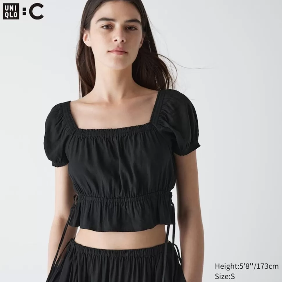 UNIQLO Hemden & Blusen*Geraffte Cropped Kurzarm Bluse