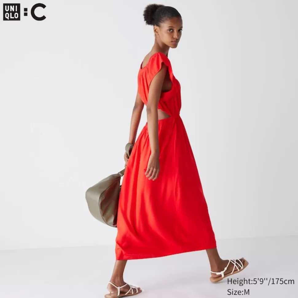 UNIQLO Kleider, Jumpsuits & Overalls*Gerafftes Kurzarm Kleid Mit Offenem Rucken