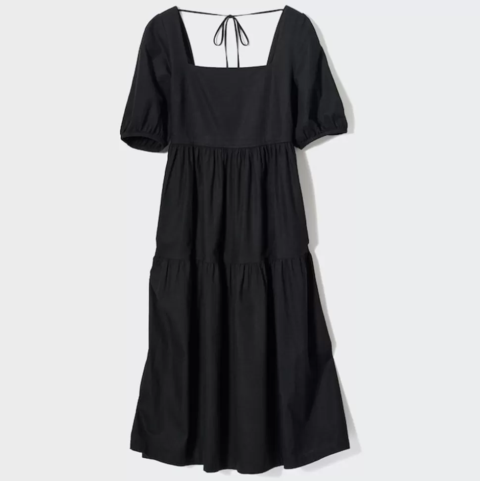 UNIQLO Kleider, Jumpsuits & Overalls*Gerafftes Leinenmix Kleid Mit Weiten Armeln