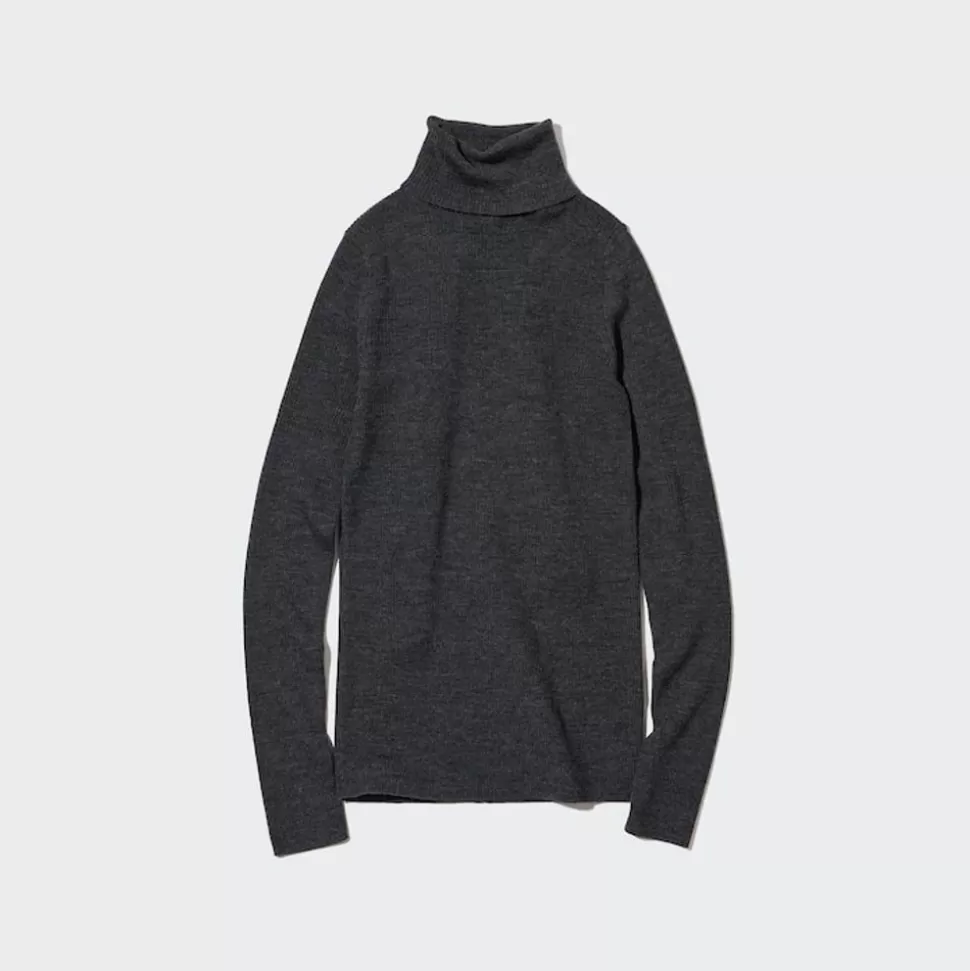 UNIQLO Pullover & Strickjacken*Gerippter 100% Extra Feine Merinowolle Rollkragenpullover