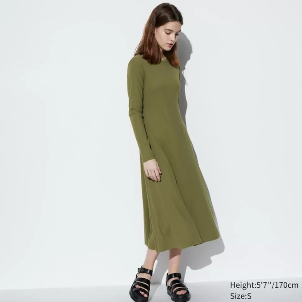 UNIQLO Kleider, Jumpsuits & Overalls*Geripptes Ausgestelltes 3/4-Arm Kleid
