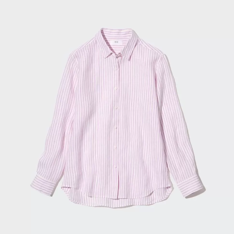 UNIQLO Hemden & Blusen*Gestreifte 100 % Premium Leinen Langarm Bluse