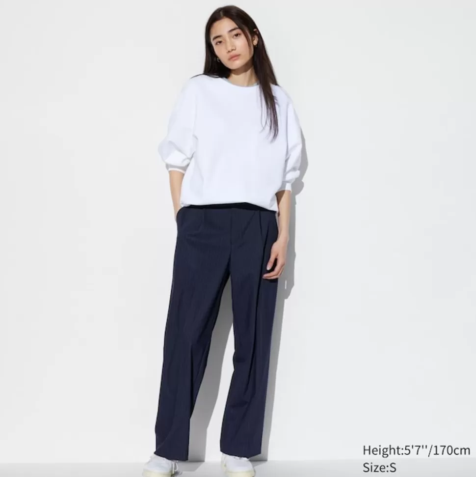UNIQLO Hosen, Leggings & Jogginghosen*Gestreifte Bundfaltenhose (Wide Fit) Dunkelblau