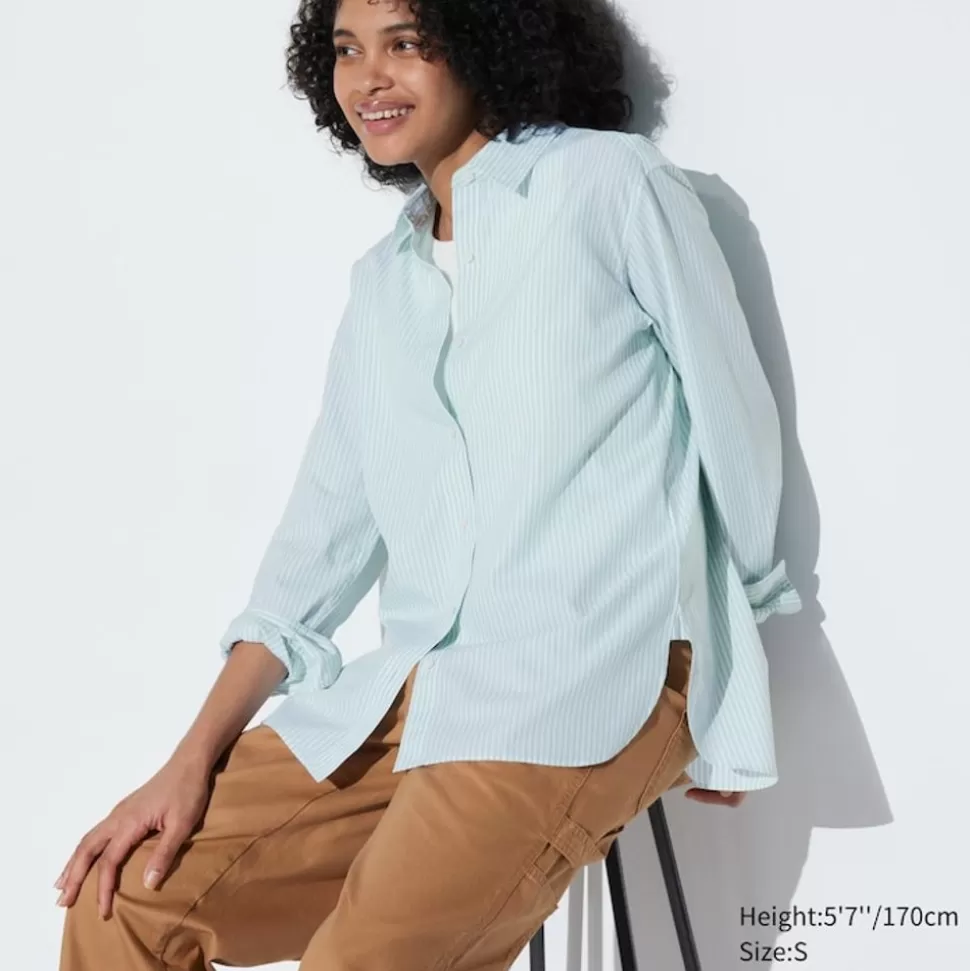 UNIQLO Hemden & Blusen*Gestreifte Extra Feine Baumwolle Langarm Bluse