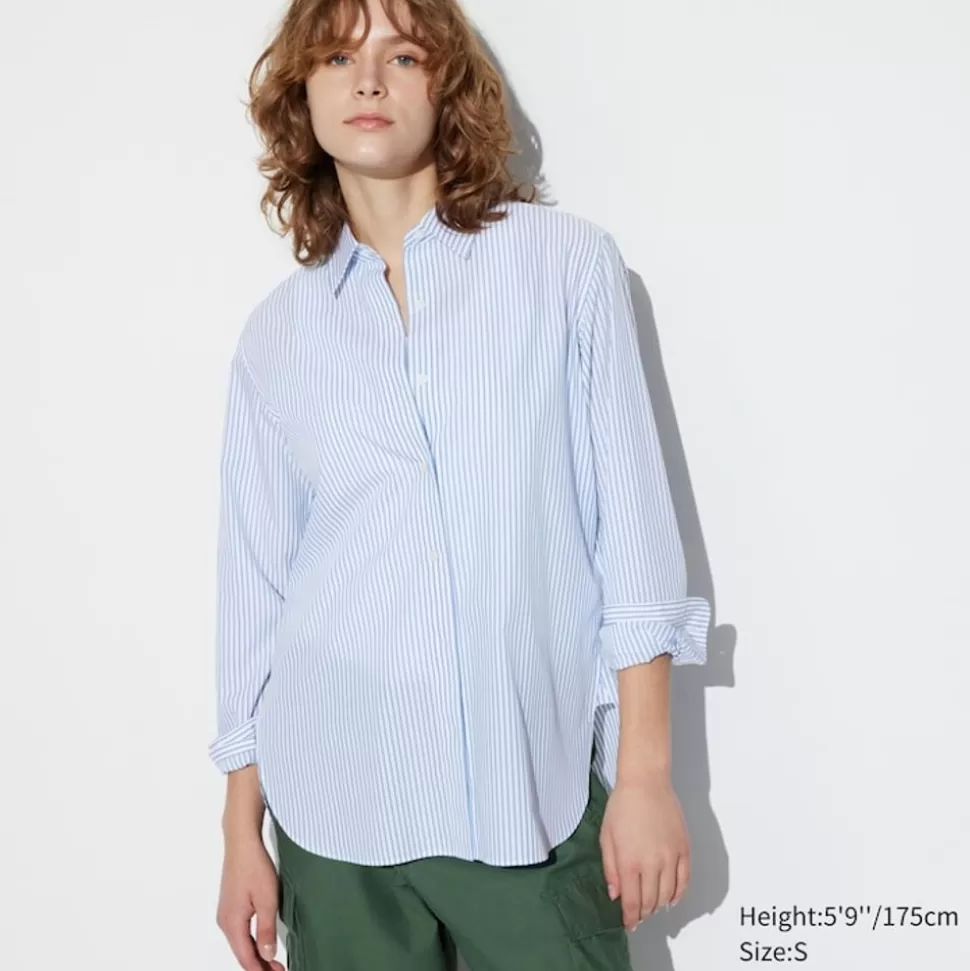 UNIQLO Hemden & Blusen*Gestreifte Extra Feine Baumwolle Langarm Bluse