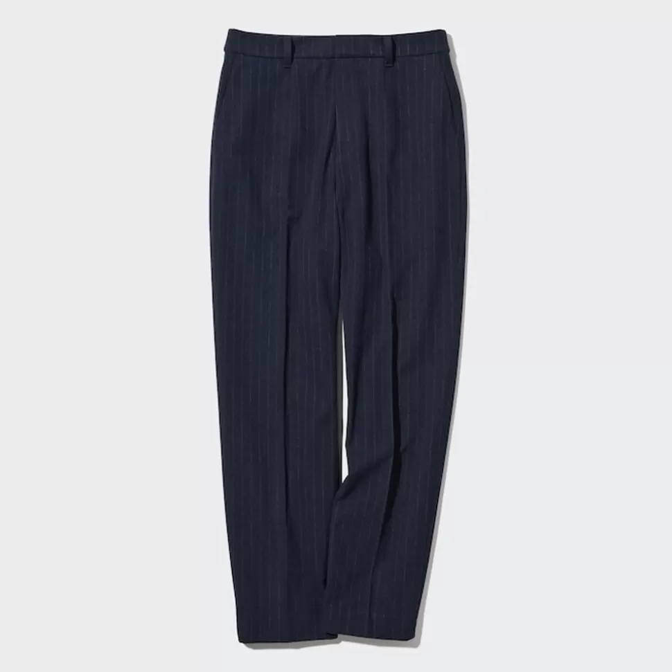 UNIQLO Hosen, Leggings & Jogginghosen*Gestreifte Geburstete Smart Stoffhose In 7/8-Lange Dunkelblau