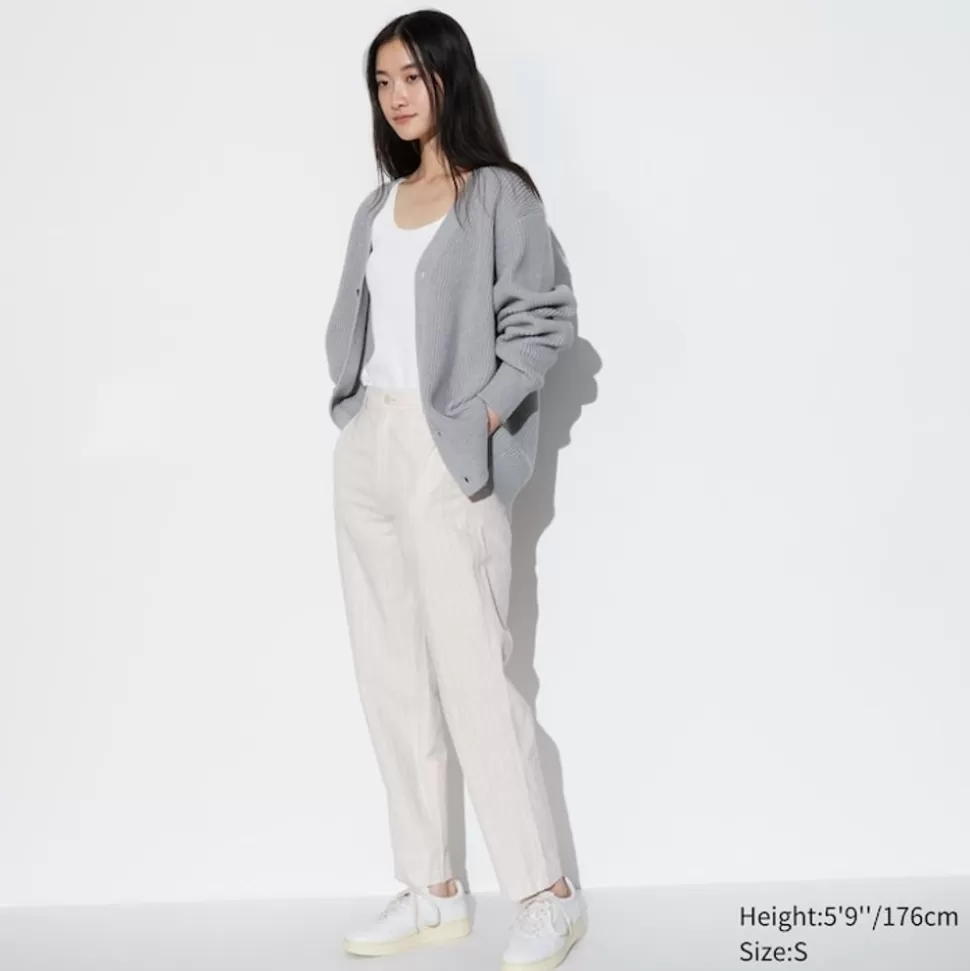 UNIQLO Hosen, Leggings & Jogginghosen*Gestreifte Leinen Baumwolle Hose (Tapered Fit, Lang)