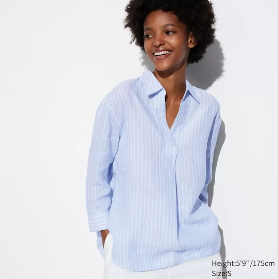 UNIQLO Hemden & Blusen*Gestreifte Premium Leinen 3/4-Arm Bluse