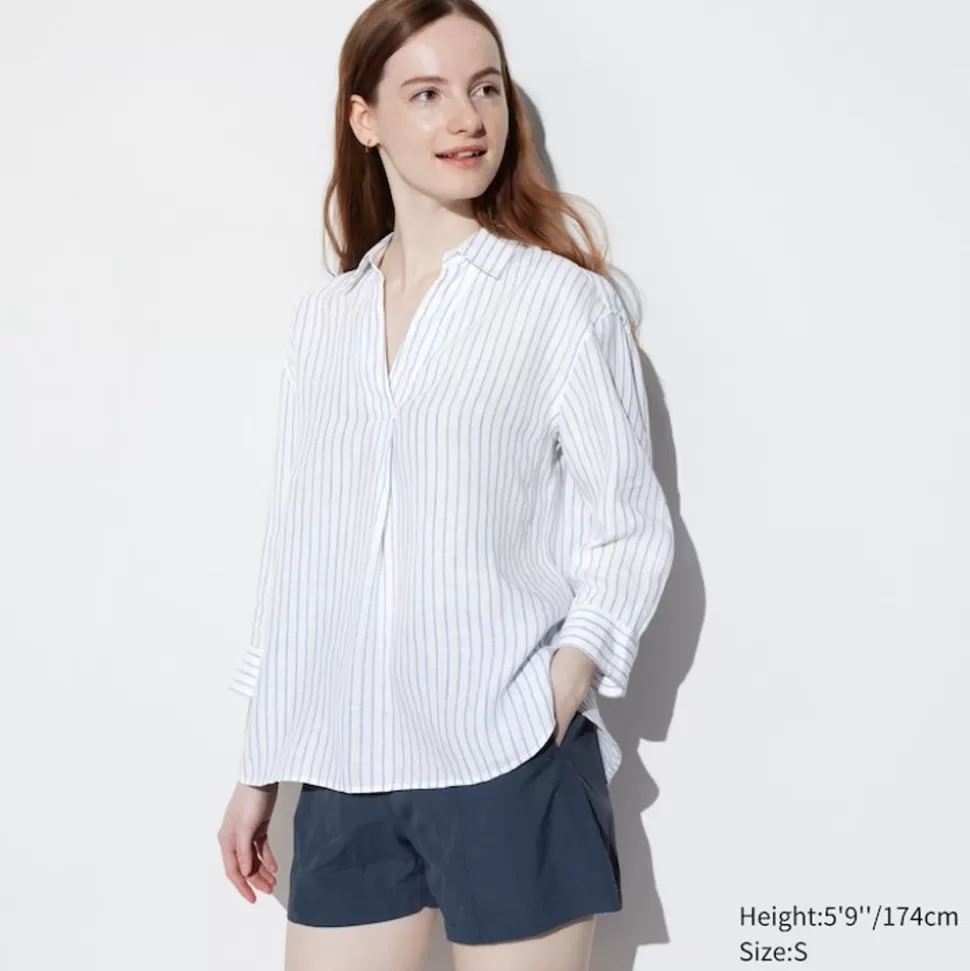 UNIQLO Hemden & Blusen*Gestreifte Premium Leinen 3/4-Arm Bluse