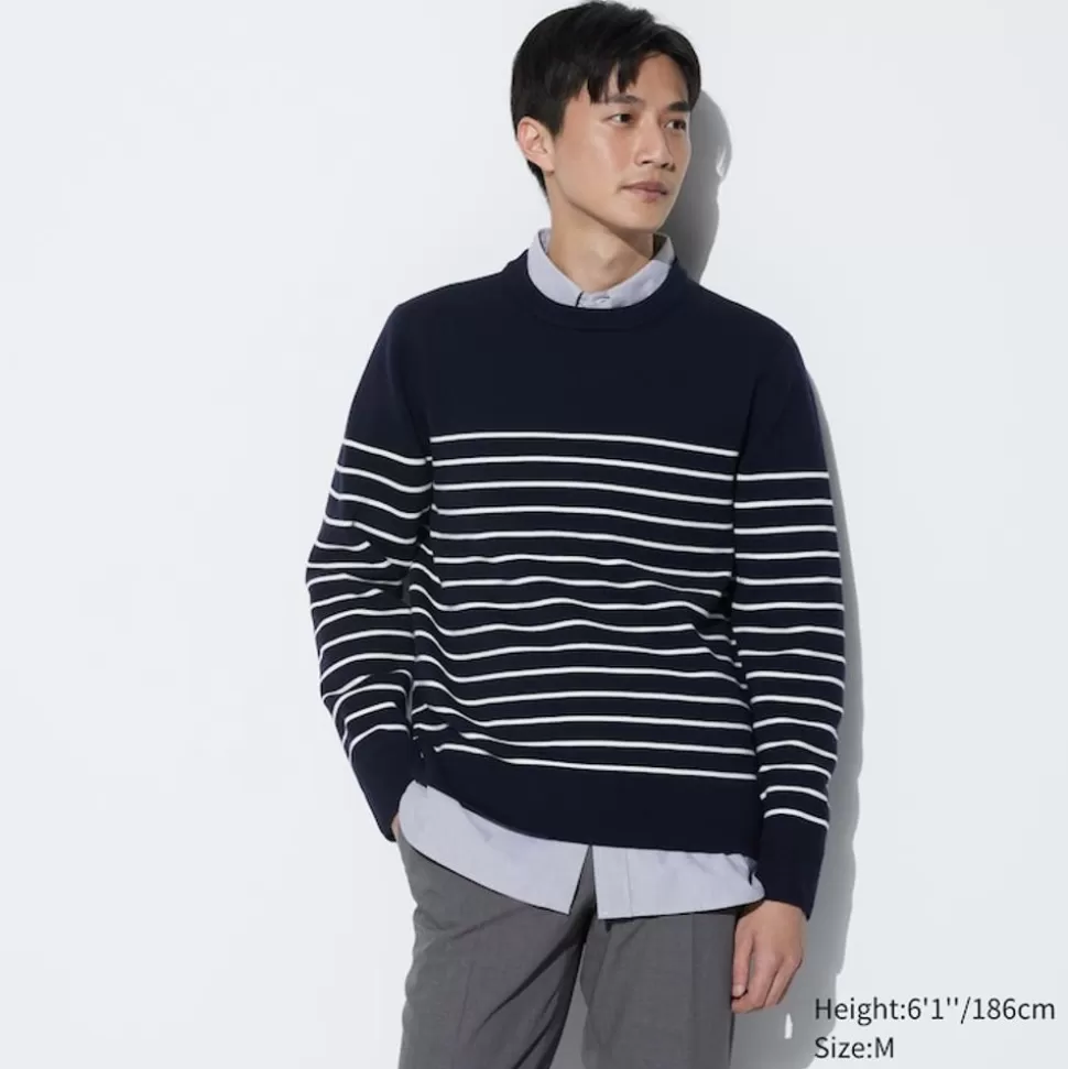 UNIQLO Pullover & Strickjacken*Gestreifter Gerippter Milano Strickpullover (Maschinenwaschbar)