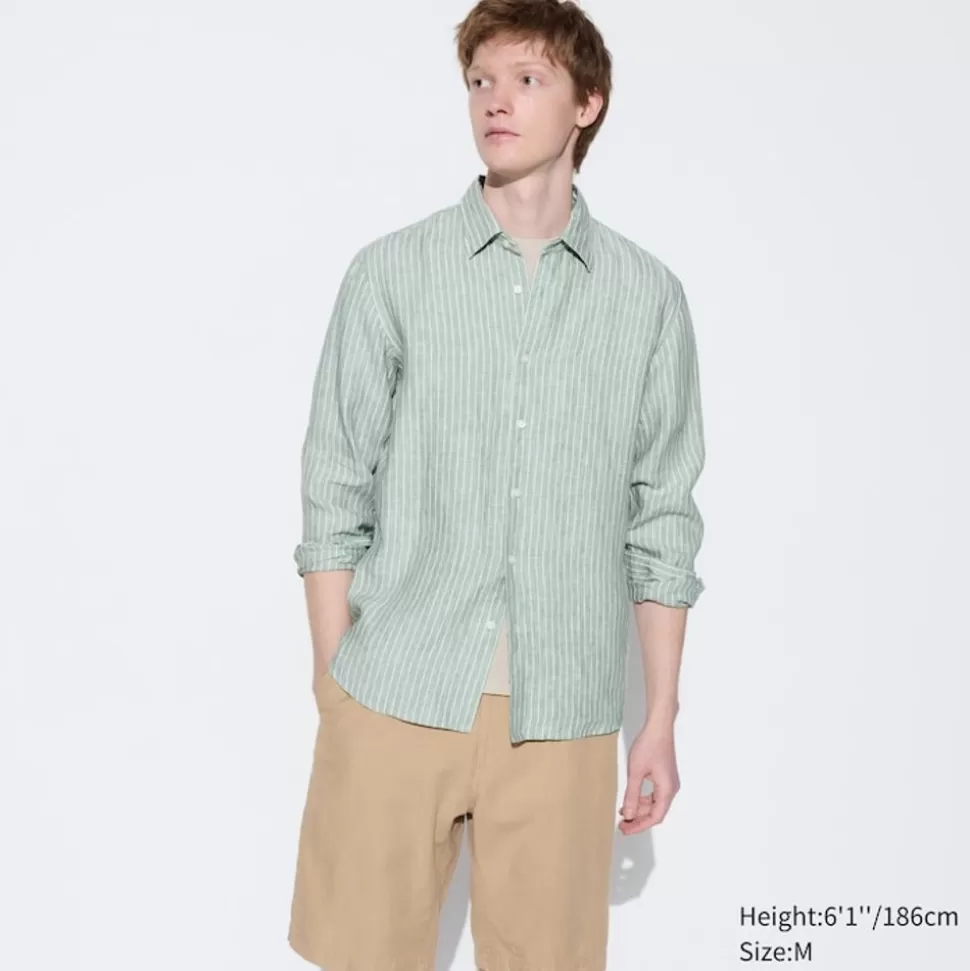 UNIQLO Hemden*Gestreiftes 100 % Premium Leinen Langarm Hemd