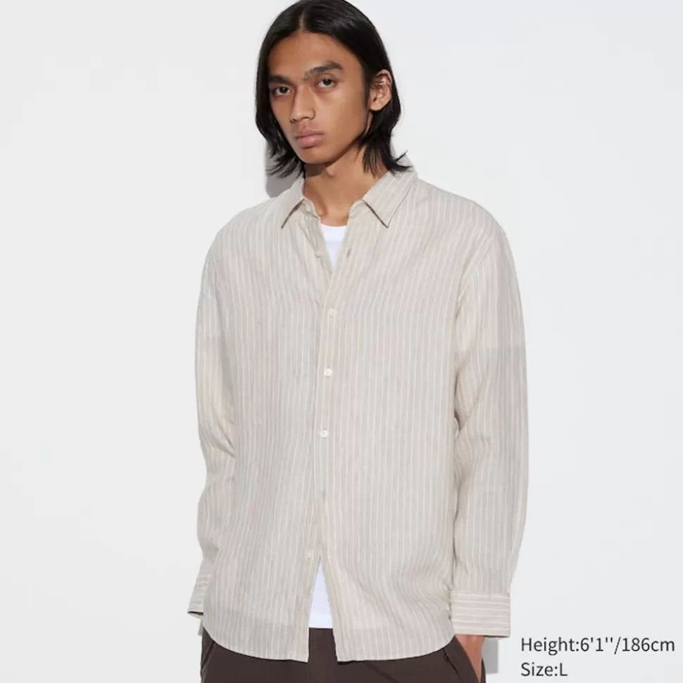 UNIQLO Hemden*Gestreiftes 100 % Premium Leinen Langarm Hemd