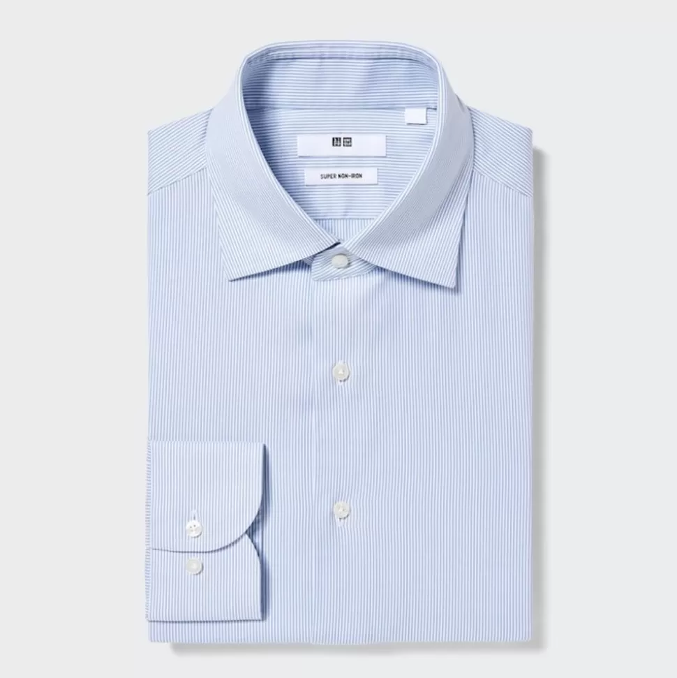 UNIQLO Hemden*Gestreiftes Bugelfreies Langarm Hemd Blau