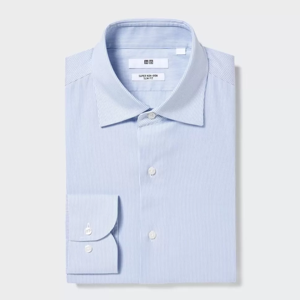 UNIQLO Hemden*Gestreiftes Bugelfreies Langarm Hemd (Slim Fit) Blau