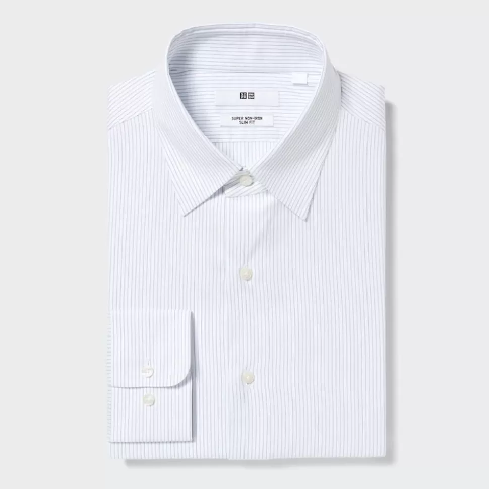 UNIQLO Hemden*Gestreiftes Bugelfreies Langarm Hemd (Slim Fit) Blau