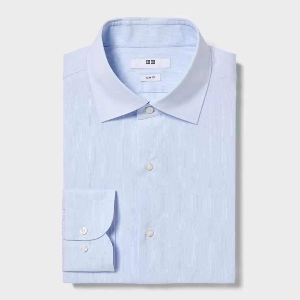 UNIQLO Hemden*Gestreiftes Easy Care Stretch Langarm Hemd (Slim Fit) Blau