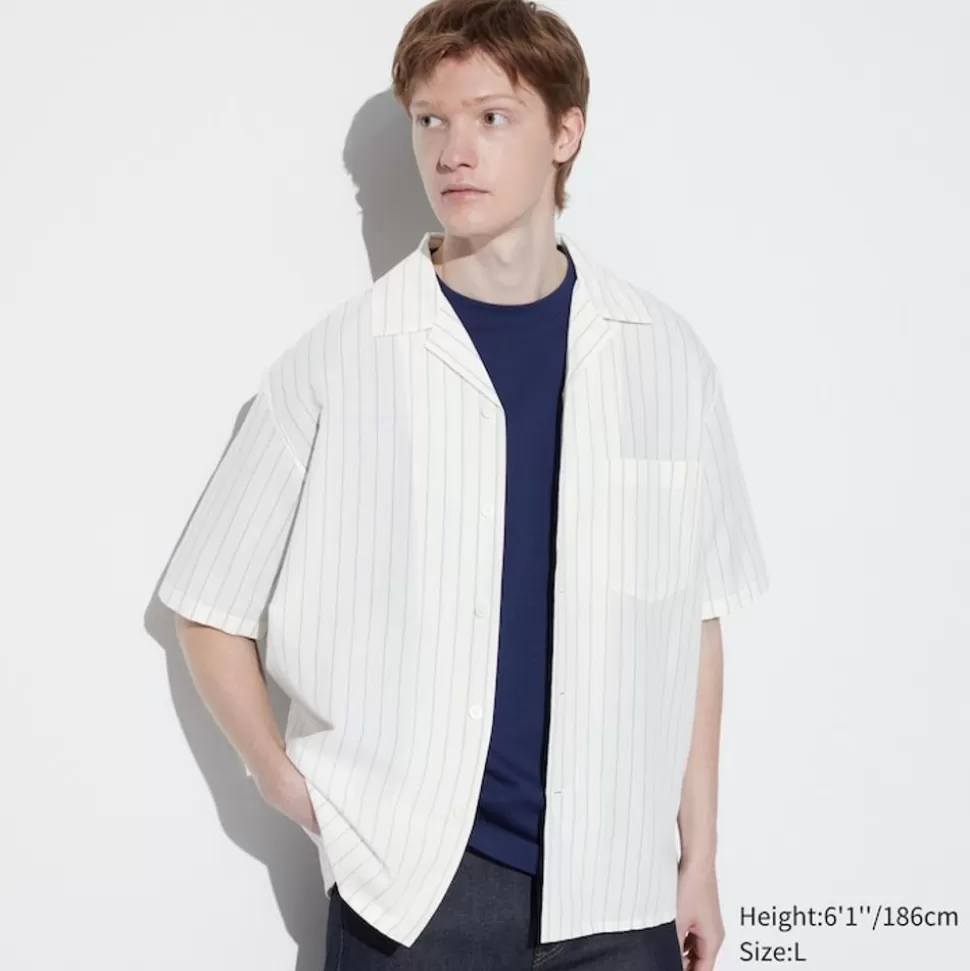 UNIQLO Hemden*Gestreiftes Leinen Baumwolle Kurzarm Hemd