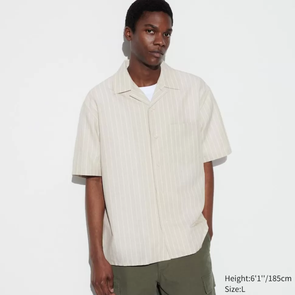 UNIQLO Hemden*Gestreiftes Leinen Baumwolle Kurzarm Hemd