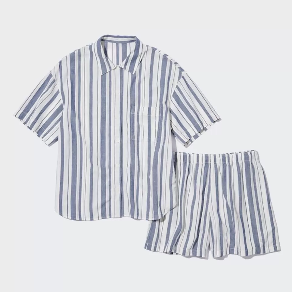UNIQLO Loungewear & Pyjamas*Gestreiftes Leinenmix Kurzarm Set Mit Shorts